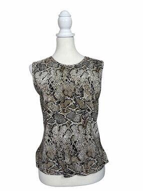 Victoria Essentials Snake Print Sleeveless Peplum Blouse XL Neutral Animal Print